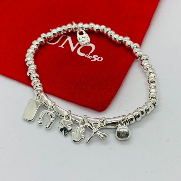 UNO de 50 Luckykeys bracelet amazonite/dragonfly/hand/four-leaf clover/horseshoe - Picture 5 of 6